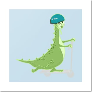 Dinosaur on Scooter for Kids Posters and Art